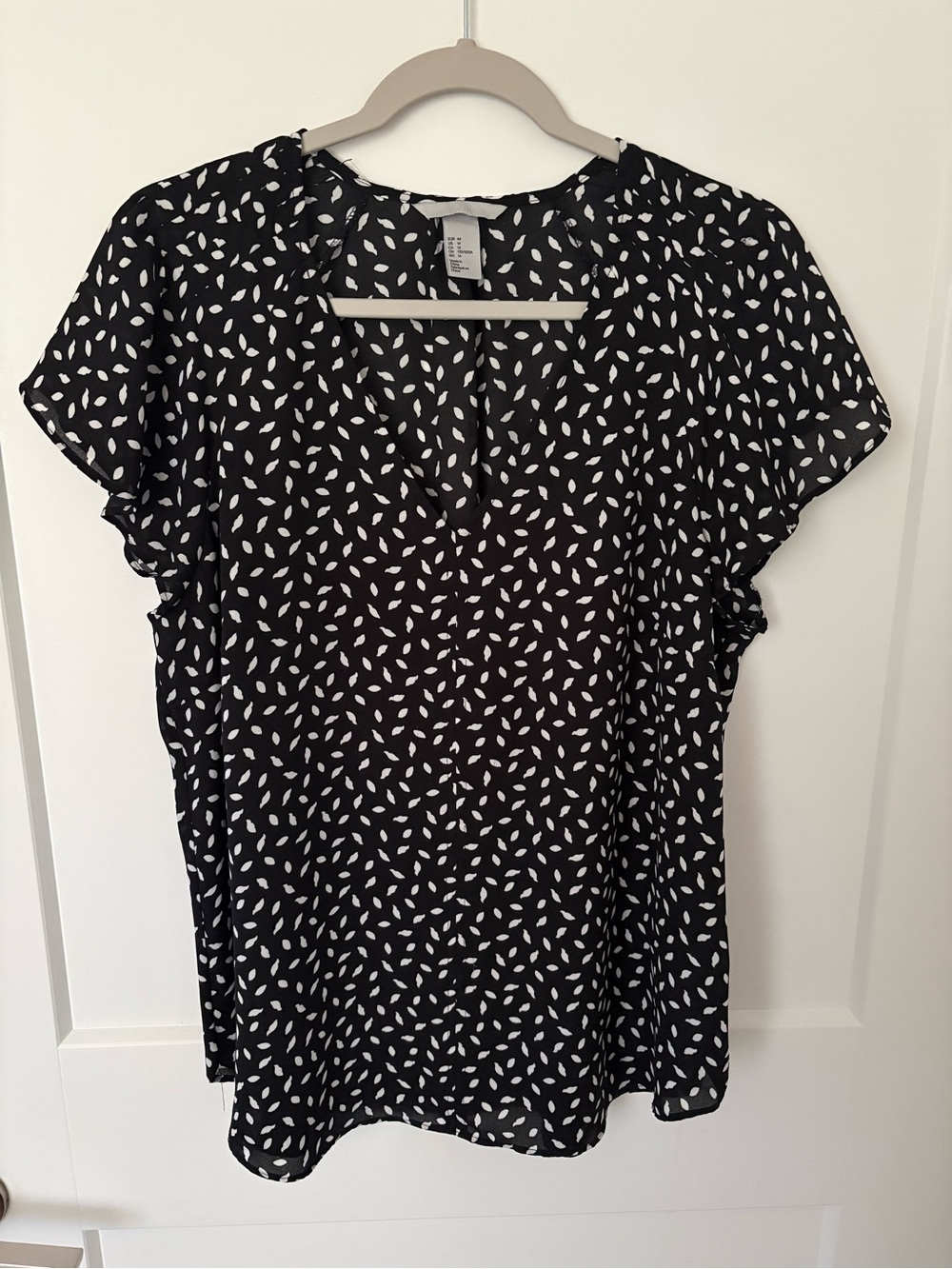 H&M Black Blouse with White Leaf Dot Print